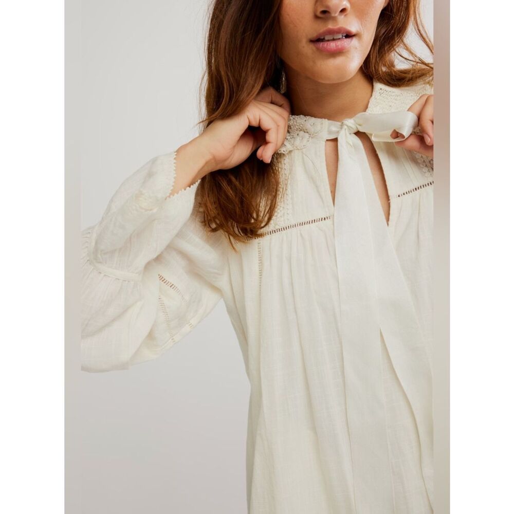 Free People Cream Long Sleeve Lace-Trim Dress - Picture 6 of 13